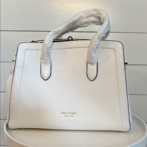 NWT Kate Spade Knott Large Satchel Bag in Cream Pebbled Leather